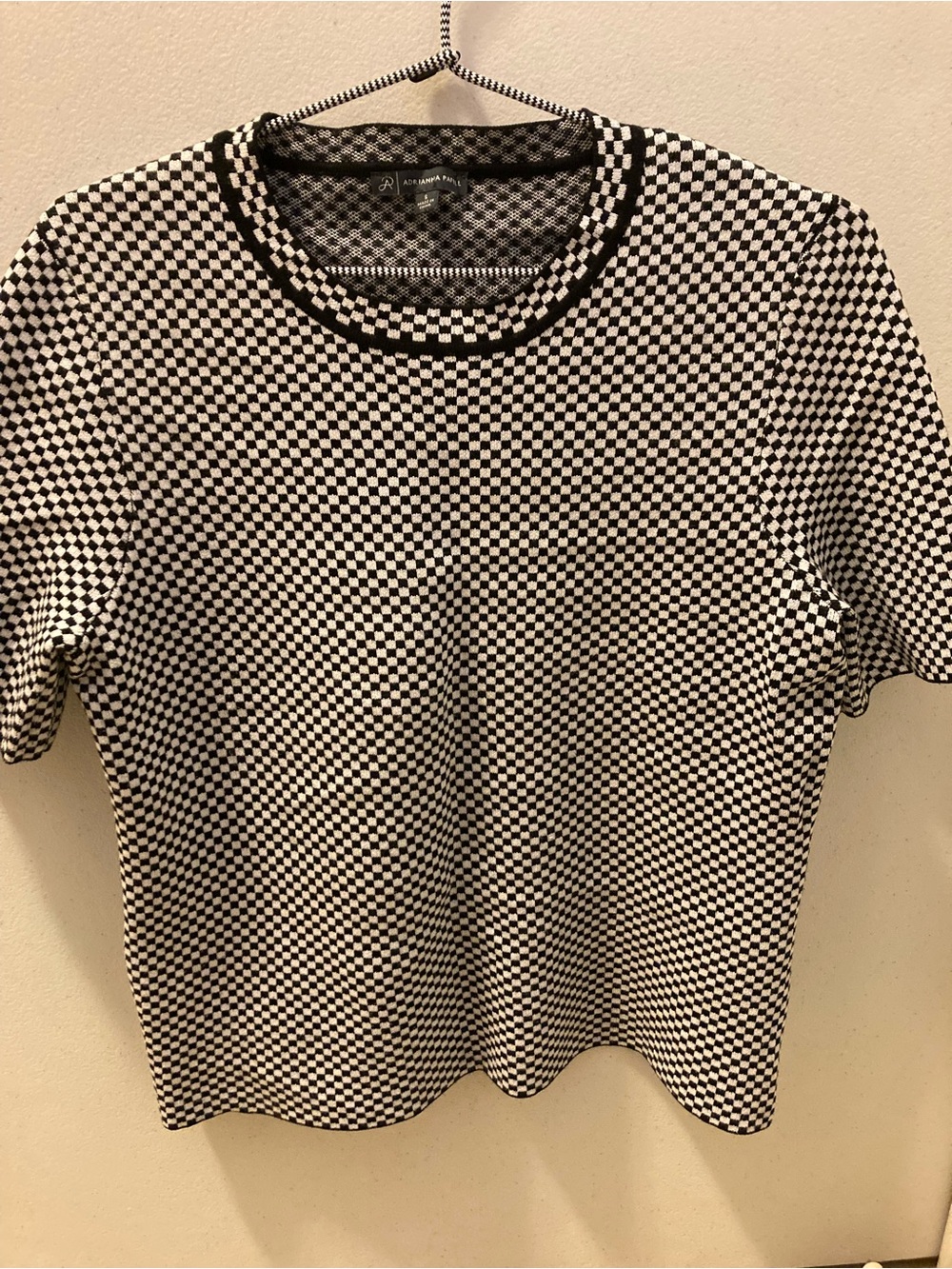 Adrianna Papell Black & White Checkerboard Short Sleeve Tee